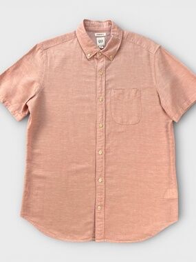 GAP Mens Linen Blend Short Sleeve Shirt Button Down MEDIUM Euro Summer Coastal